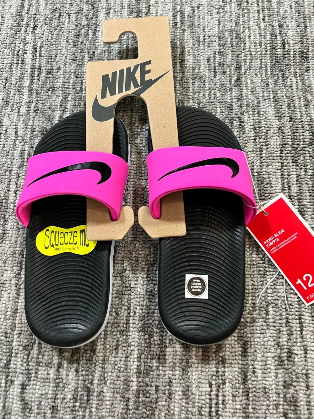 Nike Kids Slide Sandals Black and Bright Pink Size 12c